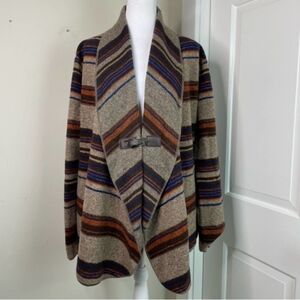 Fenn Wright Mason Wool Serape Stripe Southwest Buckle Blanket Cardigan Medium